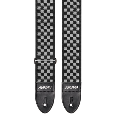 AMUMU Checkergrid Woven Guitar Strap β High-Performance Microfiber Leather Ends & Heavy-Duty Metal Hardware β 2" Wide Adjustable Strap for Acoustic, Electric, and Bass Guitars PP01J-BW-V